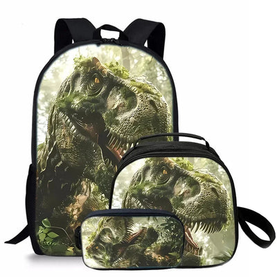 3 Pcs Set Dinosaur Round Lunch Bags ,Pencil Bags ,School Bags for Boy/Girls Best Gifts 3D Cartoon Backpack for Children