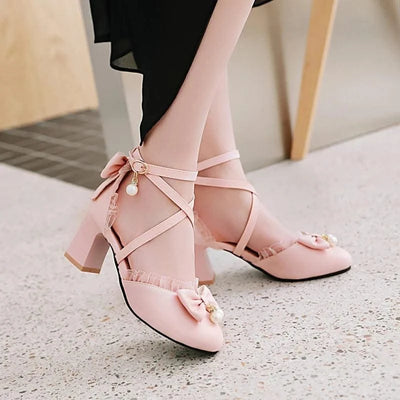 Kids Fashion Bowknot Thick High Heel Shoes | Children's Party Shoes| Fancy Dress Shoes for Girls