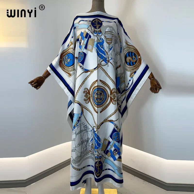 Printed  Dresses For Women 2021 Fashion Design Loose Dress Batwing Maxi Long Femme Vestidos Summer Autumn Party Elegant Dress