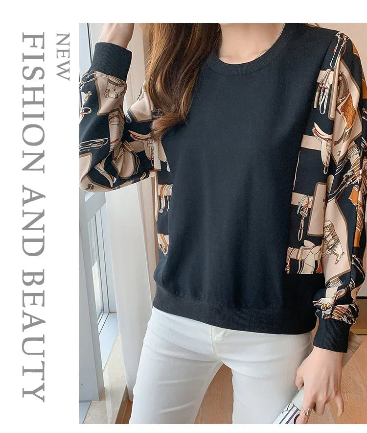 New Spring women Sweatshirts fashion patchwork Hoodies causal Sweatshirt Tops