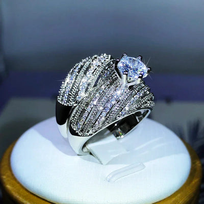Luxury Double Set Ring High-Grade Zircon Plated Real Gold Men's And Women's Rings Party Wedding Jewelry Gift