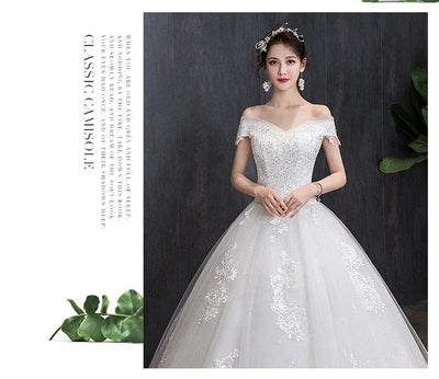 Shoulder Wedding Dress Light Appliques Pearls Lace Fashion Wholesale Cheap Simple Bride Dress Vestidos De Novia Customized