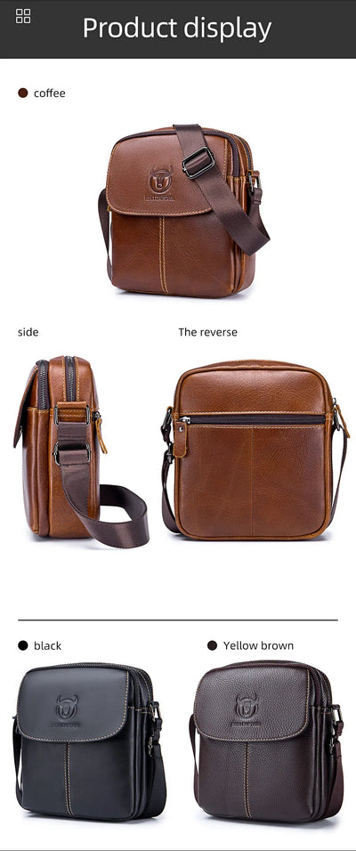 BULLCAPTAIN-Men's Leather Shoulder Bag Brand Casual Men's Bags Small Mini Multifunctional Crossbody Bag's D07