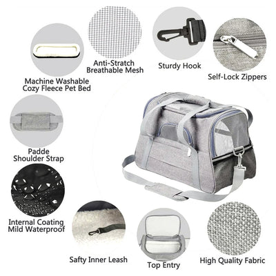 Soft Pet Carriers Portable Breathable Foldable Bag Cat Dog Carrier Bags Outgoing Travel Pets Handbag with Locking Safety Zippers