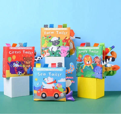 New Baby Toys Cartoon Animals Tail Baby Cloth Book Educational Ringed Paper Cloth Book Toys Enlightenment Baby Toys 0 12 Months
