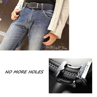 Blue Genuine Leather Automatic Buckle Strap Metal Belts for Men| Male