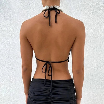 Pink Sleeveless Sexy Crop Tops Women Backless Lacing Camis Wireless Bralette