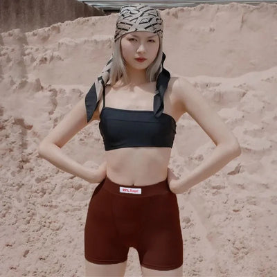 Women's shorts Summer Brown Letter Embroidery Biker Shorts Women Ribber Knit Black High Waist Casual Streetwear Shorts