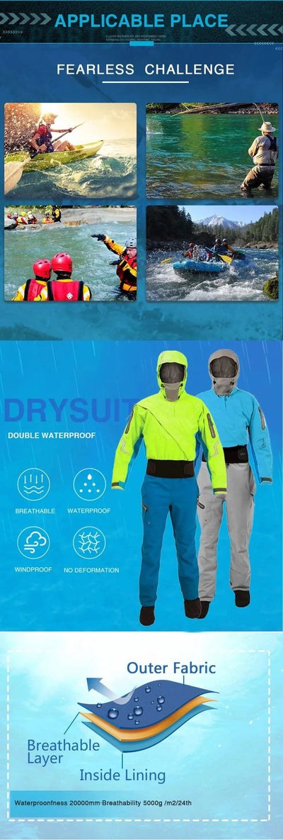 Women's Drysuit For Kayaking Dry Suit Diving Sufing Front Zip Waterproof One-Piece Hoodies With Latex Cuffs And Neck  DW15