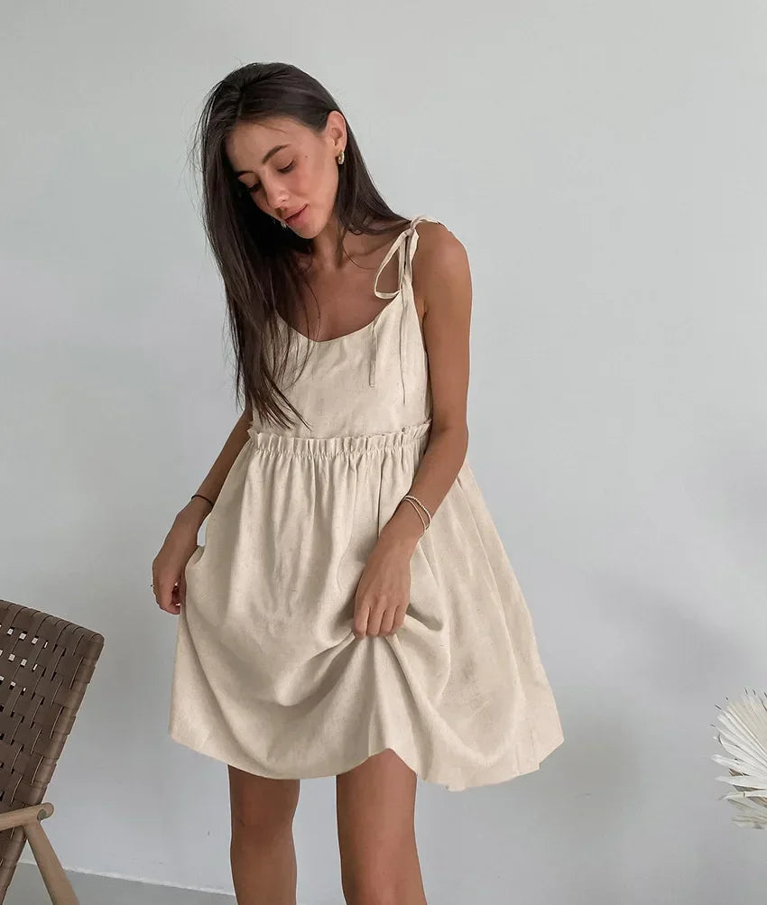 Sexy Backless Beach Dress for Women V Neck Splice Folds Mini Dresses Womens Party Elegant Bandage Short Sundress Female