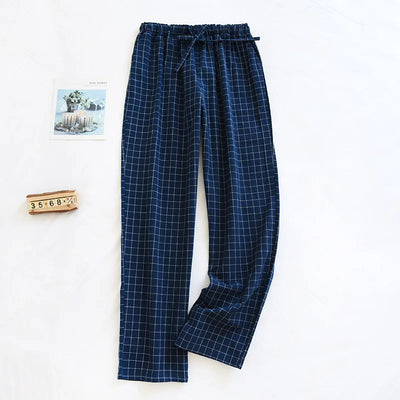 couple washed cotton trousers thin men and women home pants Elastic Waist Sleep Bottoms Plaid lounge pants home sleepwear 2021