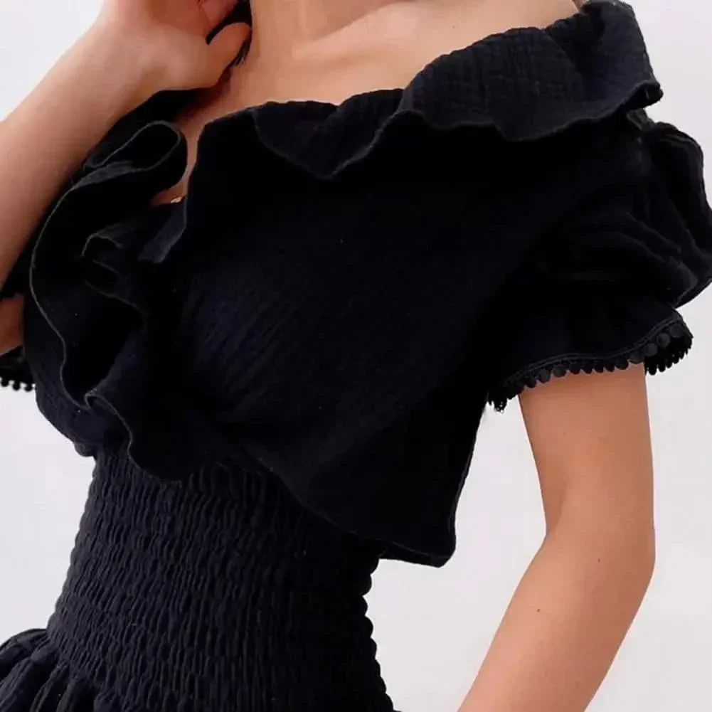 V-neck Elastic Waist Ruffled Short Sleeve Mini Cake Dress For Women| Elegant Party Dresses Girls | Summer |