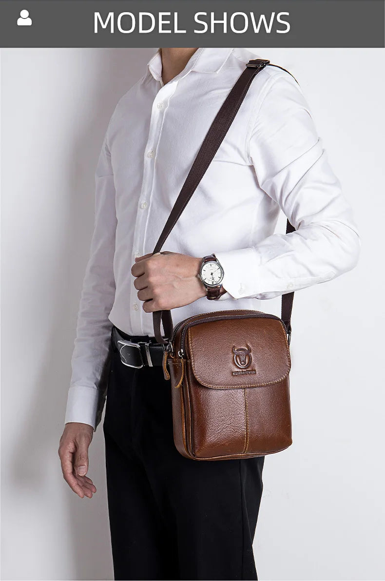 BULLCAPTAIN-Men's Leather Shoulder Bag Brand Casual Men's Bags Small Mini Multifunctional Crossbody Bag's D07