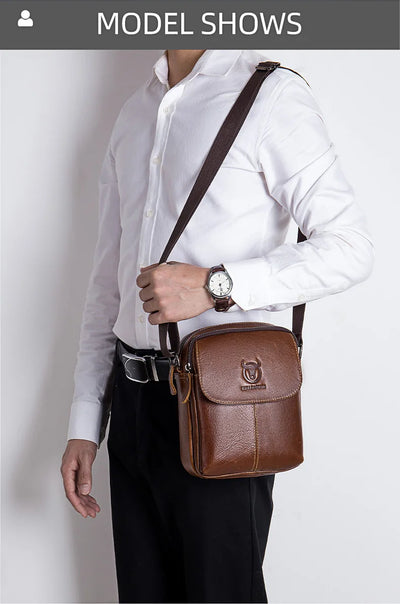 BULLCAPTAIN-Men's Leather Shoulder Bag Brand Casual Men's Bags Small Mini Multifunctional Crossbody Bag's D07