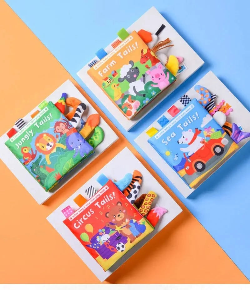 New Baby Toys Cartoon Animals Tail Baby Cloth Book Educational Ringed Paper Cloth Book Toys Enlightenment Baby Toys 0 12 Months