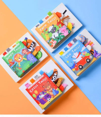 New Baby Toys Cartoon Animals Tail Baby Cloth Book Educational Ringed Paper Cloth Book Toys Enlightenment Baby Toys 0 12 Months