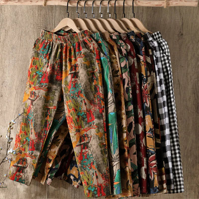 Fashion Printed Cotton Linen Harem Pants for Women 2025 Summer Casual High Waist Calf-Length Loose Trousers Female Streetwear