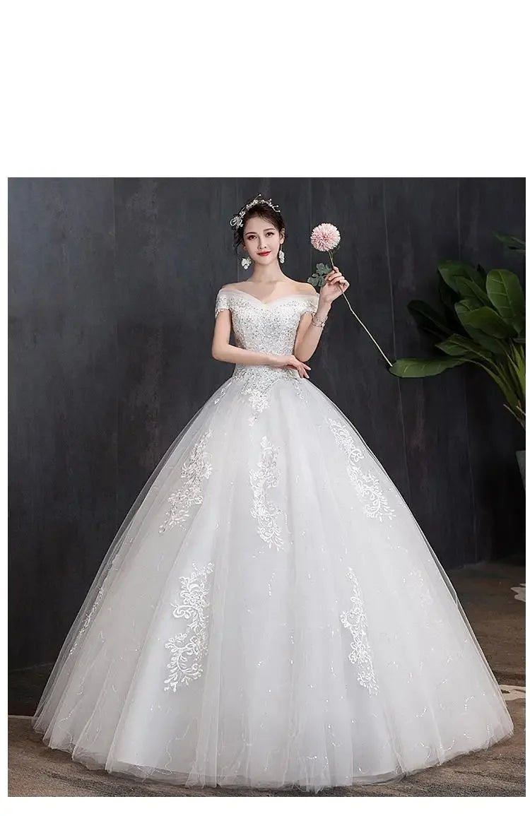 Shoulder Wedding Dress Light Appliques Pearls Lace Fashion Wholesale Cheap Simple Bride Dress Vestidos De Novia Customized