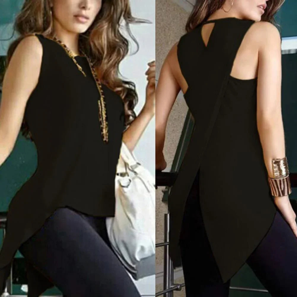 Summer Women Tops Sleeveless Irregular Cross Back Vest Tank Top Clothing Рубашки
