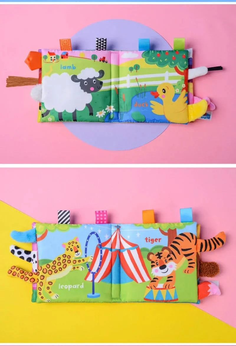 New Baby Toys Cartoon Animals Tail Baby Cloth Book Educational Ringed Paper Cloth Book Toys Enlightenment Baby Toys 0 12 Months