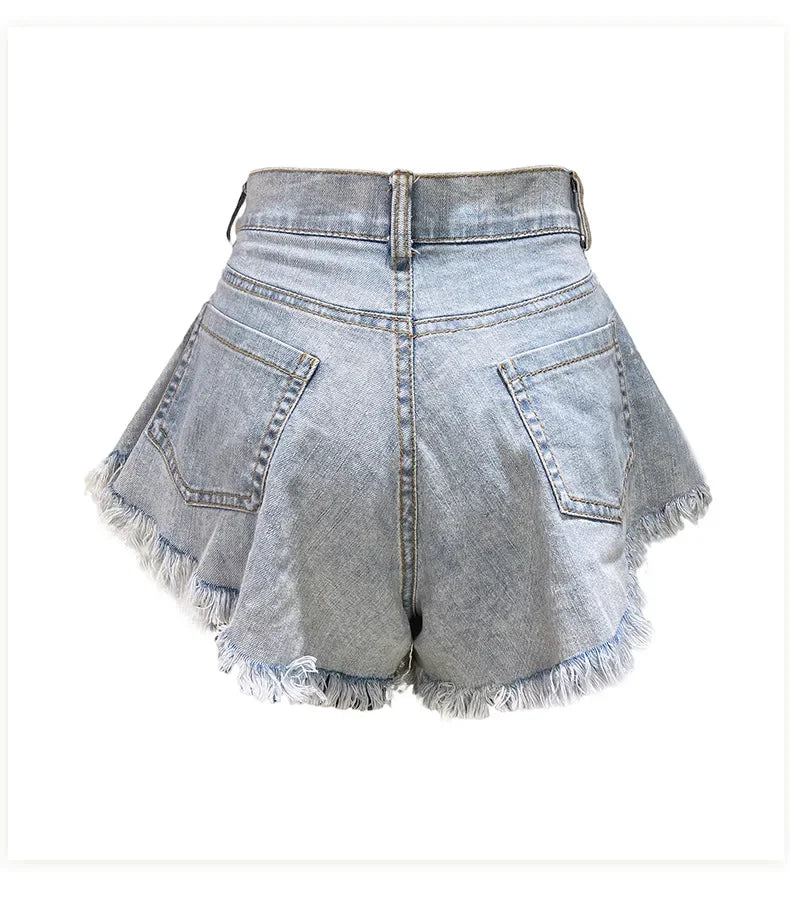 2025 Summer New Women Jeans Denim Shorts High Waist Loose Tassel Jeans S-xxl