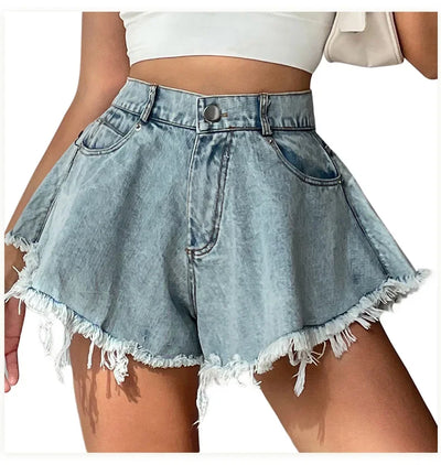 2025 Summer New Women Jeans Denim Shorts High Waist Loose Tassel Jeans S-xxl