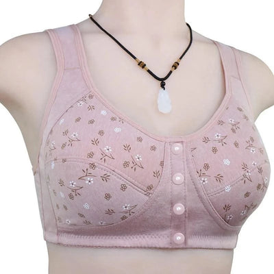 Front Closure Cotton Bras Women Removable Padded Bra Soft Camisole Middle Age Women Everyday Underwear Big Bust 50/115 B C Cup