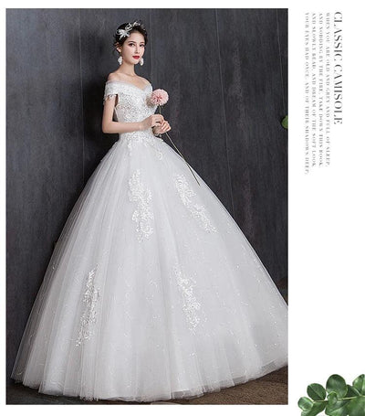 Shoulder Wedding Dress Light Appliques Pearls Lace Fashion Wholesale Cheap Simple Bride Dress Vestidos De Novia Customized