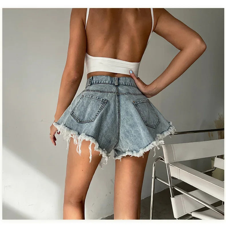 2025 Summer New Women Jeans Denim Shorts High Waist Loose Tassel Jeans S-xxl