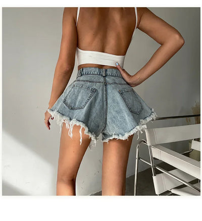 2025 Summer New Women Jeans Denim Shorts High Waist Loose Tassel Jeans S-xxl