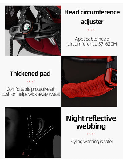ROCKBROS Bicycle Helmets Ultralight Cycling Helmet Mountain Road Bike Helmet With Glowing Headlight Warning Light Safety Cap