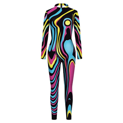 FCCEXIO Multicolour Printing Holiday Party Women Jumpsuits New Fashion Sexy Jumpsuit Wear Cosplay Costume Catsuit Bodysuit