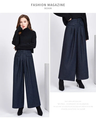 2023 Winter Warm Wool Women's Pants Female High Waist Pleated Wide Leg  Capris for Women Trousers Woman  4xl