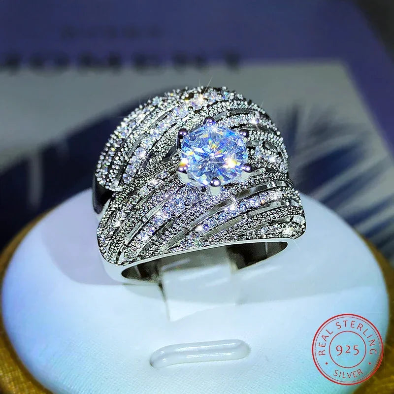 Luxury Double Set Ring High-Grade Zircon Plated Real Gold Men's And Women's Rings Party Wedding Jewelry Gift