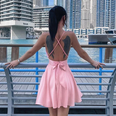 Women's Dress 2024 Fashion Summer elegant bow white female mini dress party cute sexy french romantic silk dress women