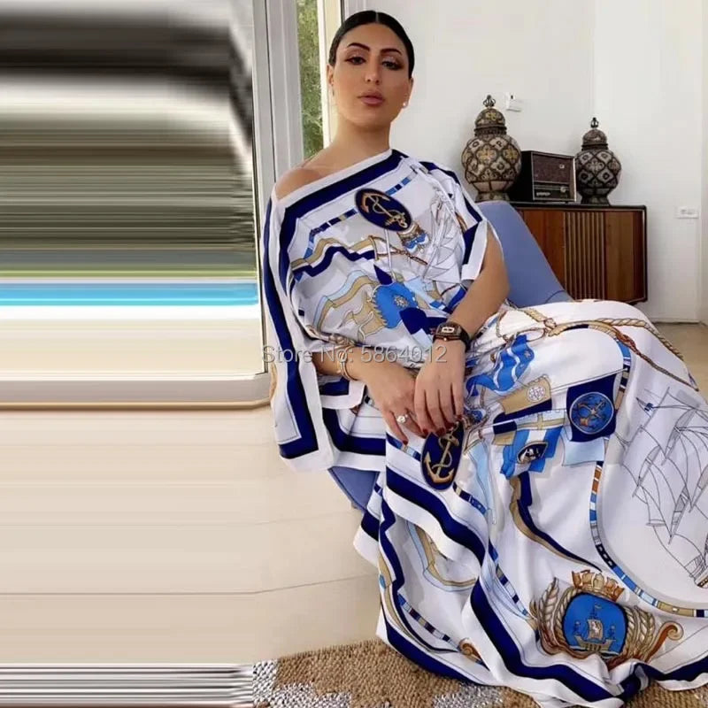 Printed  Dresses For Women 2021 Fashion Design Loose Dress Batwing Maxi Long Femme Vestidos Summer Autumn Party Elegant Dress