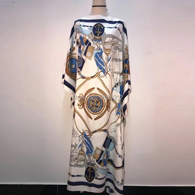Printed  Dresses For Women 2021 Fashion Design Loose Dress Batwing Maxi Long Femme Vestidos Summer Autumn Party Elegant Dress