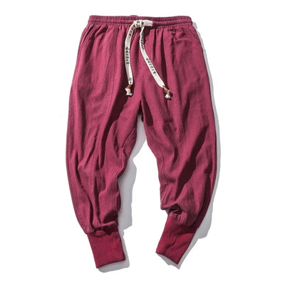 Cotton Linen Harem Pants Men Solid Elastic Waist Streetwear Joggers New Baggy Drop-crotch Pants Casual Trousers Men