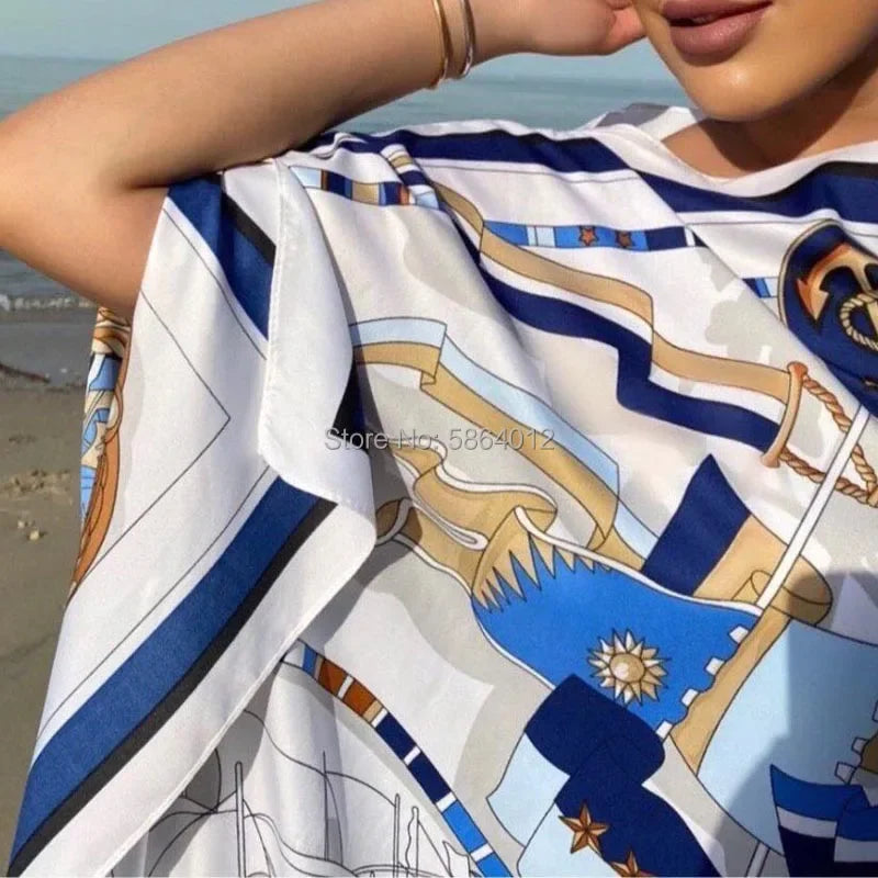 Printed  Dresses For Women 2021 Fashion Design Loose Dress Batwing Maxi Long Femme Vestidos Summer Autumn Party Elegant Dress