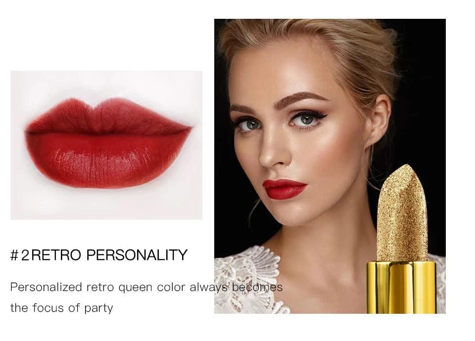 Glitter Lipstick Moisturizing Makeup Velvet Matte Gold Lipstick Waterproof Lipstains Sexy Shiny Red Cosmetics Pigment Nude Rouge