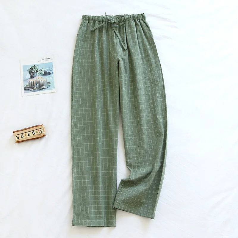 couple washed cotton trousers thin men and women home pants Elastic Waist Sleep Bottoms Plaid lounge pants home sleepwear 2021