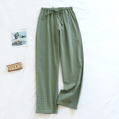 couple washed cotton trousers thin men and women home pants Elastic Waist Sleep Bottoms Plaid lounge pants home sleepwear 2021
