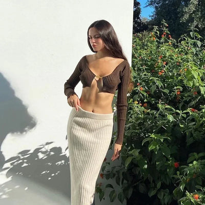 Cryptographic Autumn Knitted Sexy Cropped Sweaters Women Fashion Long Sleeve Cardigan Women Tops Pullovers Oversized Clothes