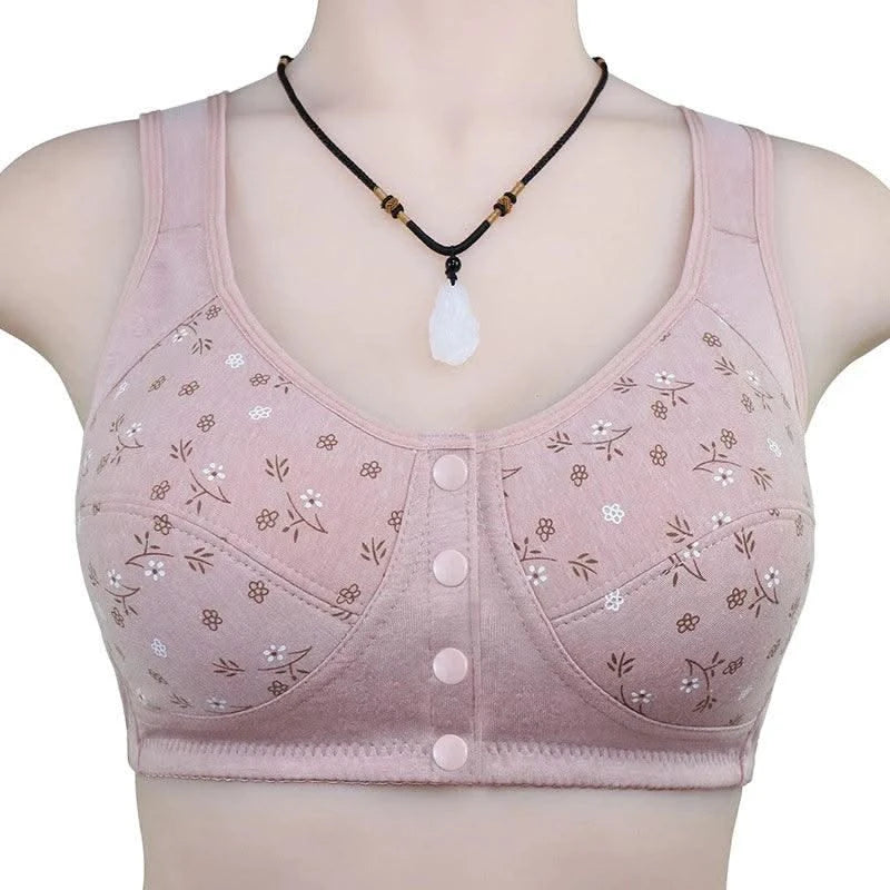 Front Closure Cotton Bras Women Removable Padded Bra Soft Camisole Middle Age Women Everyday Underwear Big Bust 50/115 B C Cup