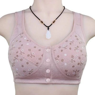 Front Closure Cotton Bras Women Removable Padded Bra Soft Camisole Middle Age Women Everyday Underwear Big Bust 50/115 B C Cup