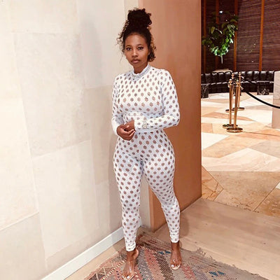 Hollow Out Jumpsuits Women 2021 Turtleneck Sexy Net Plaid Hole Skinny Elastic Club Streetwear Solid Rompers Female Outfits