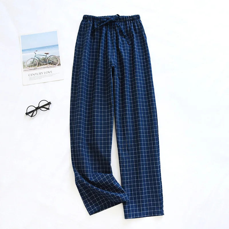 couple washed cotton trousers thin men and women home pants Elastic Waist Sleep Bottoms Plaid lounge pants home sleepwear 2021