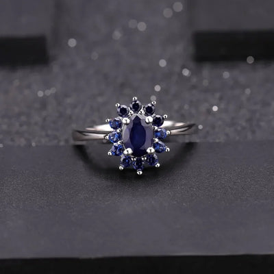 GEM'S BALLET Princess Diana Natural Blue Sapphire Pendant Earrings Ring Set 925 Sterling Silver Design Jewelry Set for Women