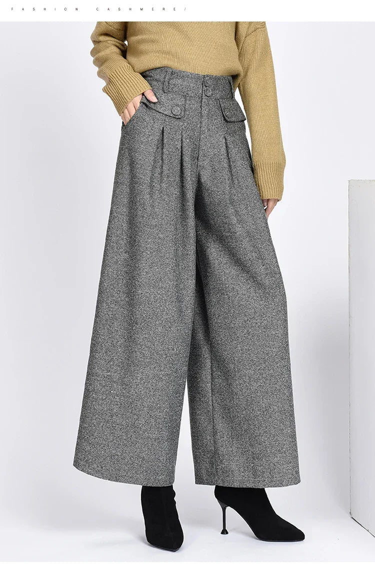 2023 Winter Warm Wool Women's Pants Female High Waist Pleated Wide Leg  Capris for Women Trousers Woman  4xl