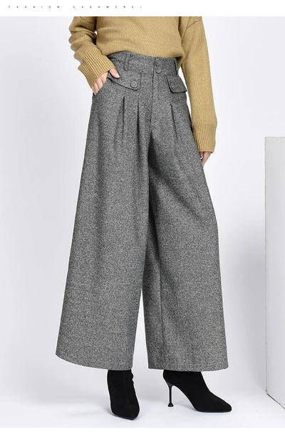 2023 Winter Warm Wool Women's Pants Female High Waist Pleated Wide Leg  Capris for Women Trousers Woman  4xl